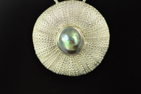 Silver Kina and Natural Paua Pearl Pendant