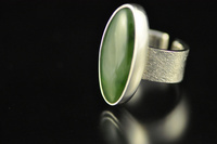 Kawa Kawa Pounamu and Textured Silver Ring