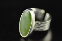 Mid Green Pounamu and Textured Silver Ring