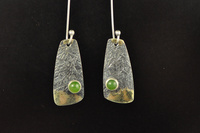 Textured Asymmetric Silver, Gold and Pounamu Earrings