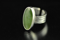 Translucent Green Pounamu and Textured Silver Ring